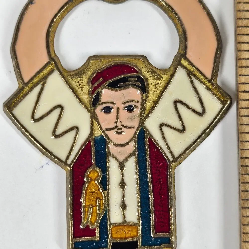 Enamel on Brass Bottle Opener Figural Male Dancer Greece Vintage